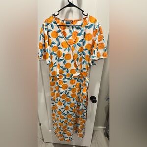 BloomChic Orange and Blue Leaf Print Maxi Dress